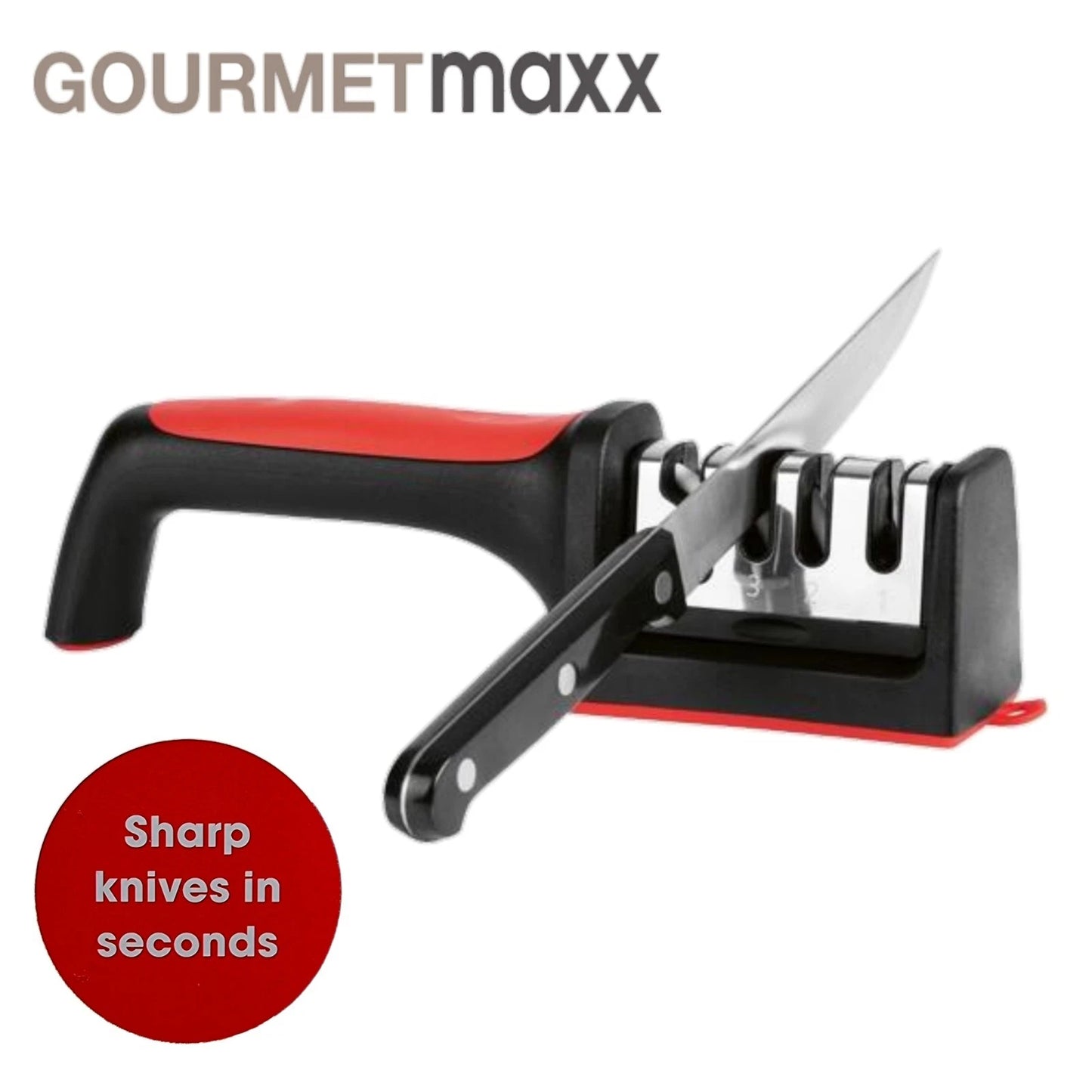 GourmetMaxx Kitchen Knife & Scissors Sharpener 4 Notches For Improved Sharpness