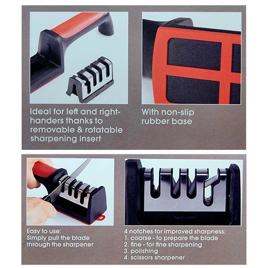GourmetMaxx Kitchen Knife & Scissors Sharpener 4 Notches For Improved Sharpness
