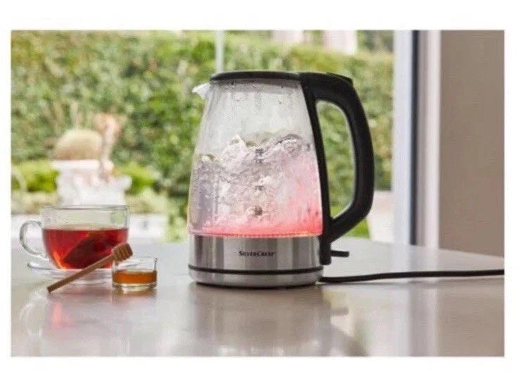 SilverCrest Glass Kettle LED Lights Change Color 1.7 Liter Black & Chrome