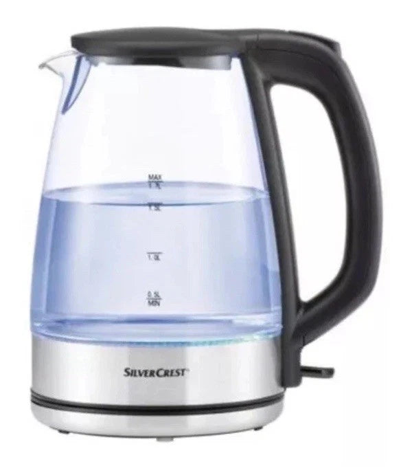 SilverCrest Glass Kettle LED Lights Change Color 1.7 Liter Black & Chrome