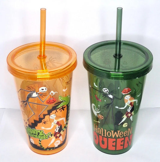DISNEY THE NIGHTMARE BEFORE CHRISTMAS PLASTIC TUMBLER CUP WITH STRAW