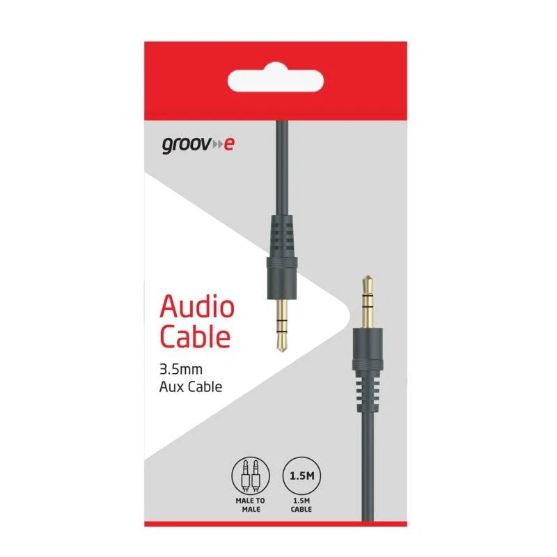Groov-e Audio 3.5mm Aux Cable Male to Male For Speakers Headphones - 1.5 Metre