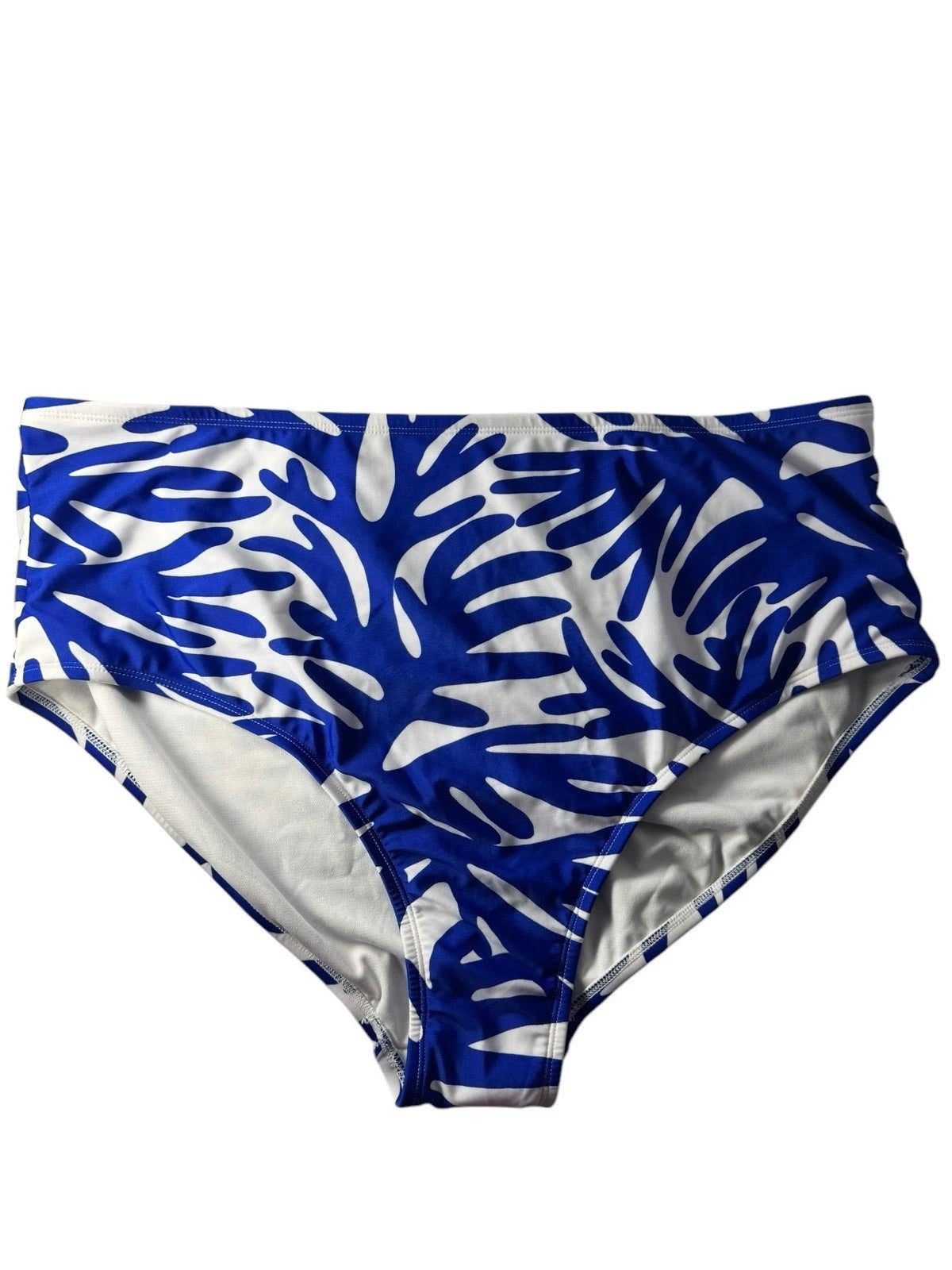 Kona Sol Women’s Swimsuit High Waist Bikini Blue White Coral Print Tiki (14-16)