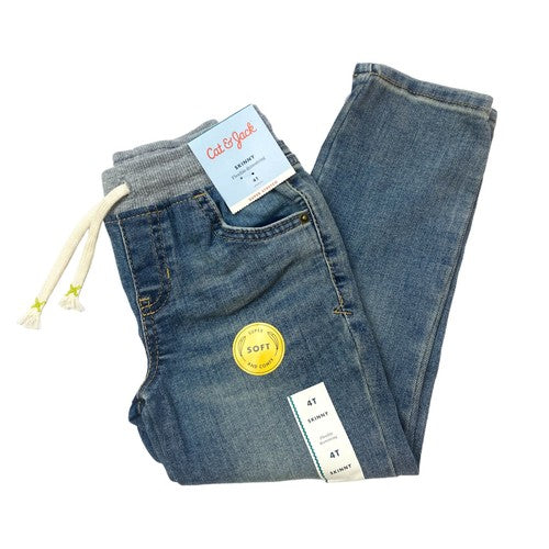 Cat & Jack Toddler Boys Size 4T Skinny Jeans Super Stretch Drawstring Light Blue