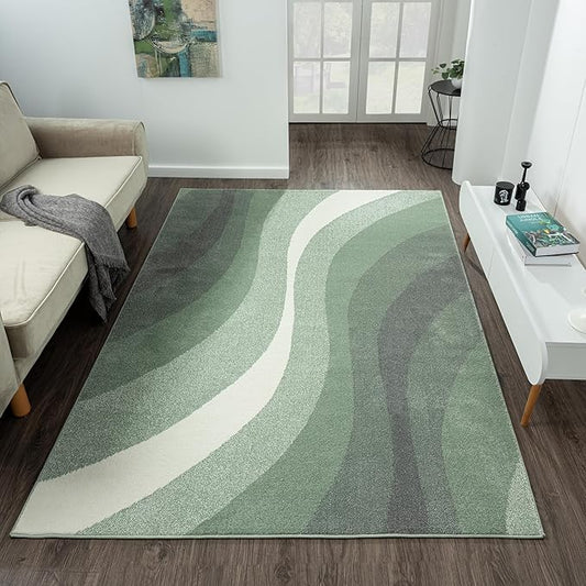 Rugs and More Swirl Large Living Room Rug in Trendy Colours (Green 120 X 170 CM)