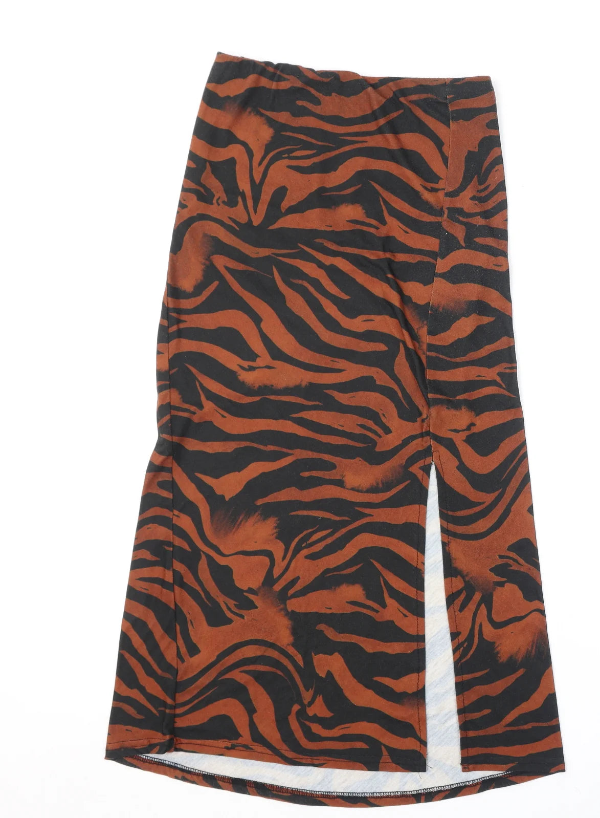 Orange Polyester Blend A-Line Skirt Size 8 Slit, Tiger Prin