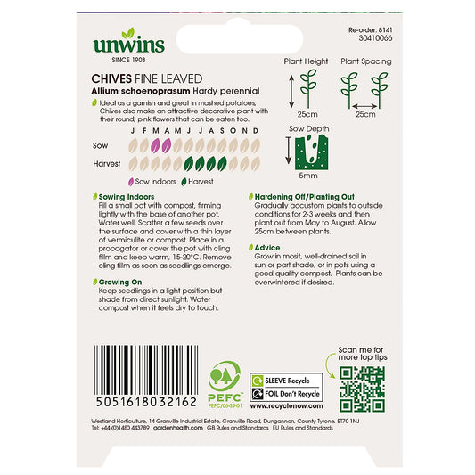 Unwins Herb Chives Fine Leaved Easy To Grow Seeds