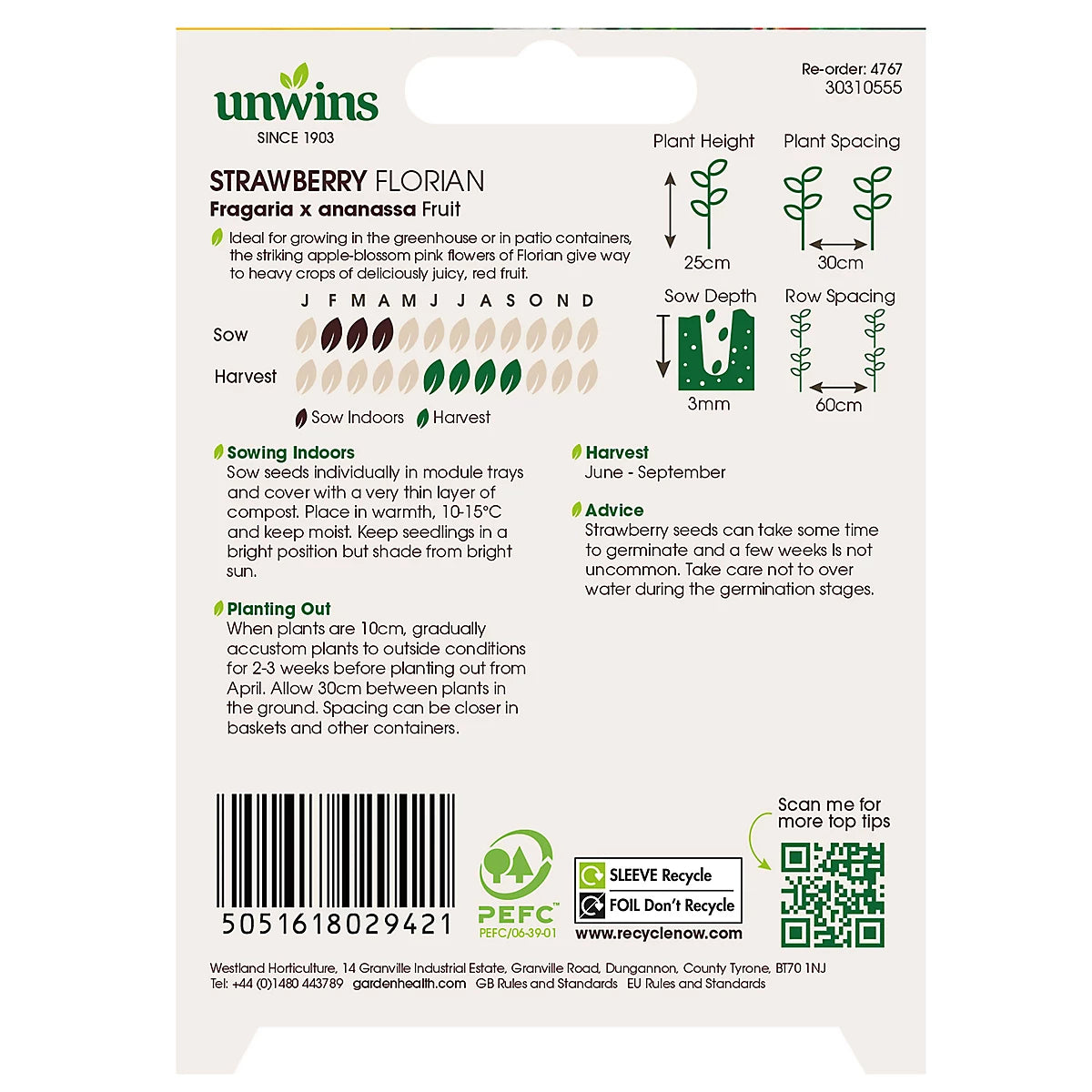 Unwins Strawberry Florian Easy To Grow Seeds