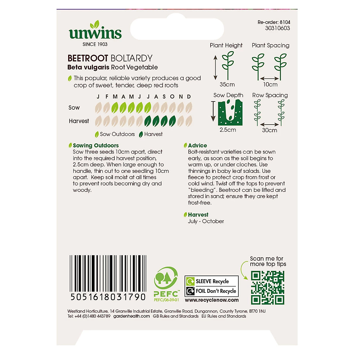 Unwins Beetroot Boltardy Seeds