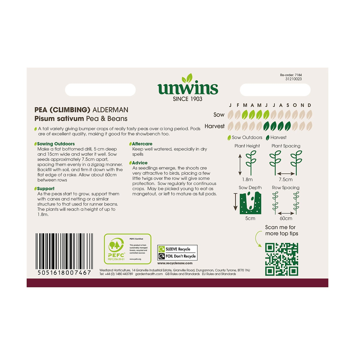 Unwins Vegetable Seeds Pea Alderman